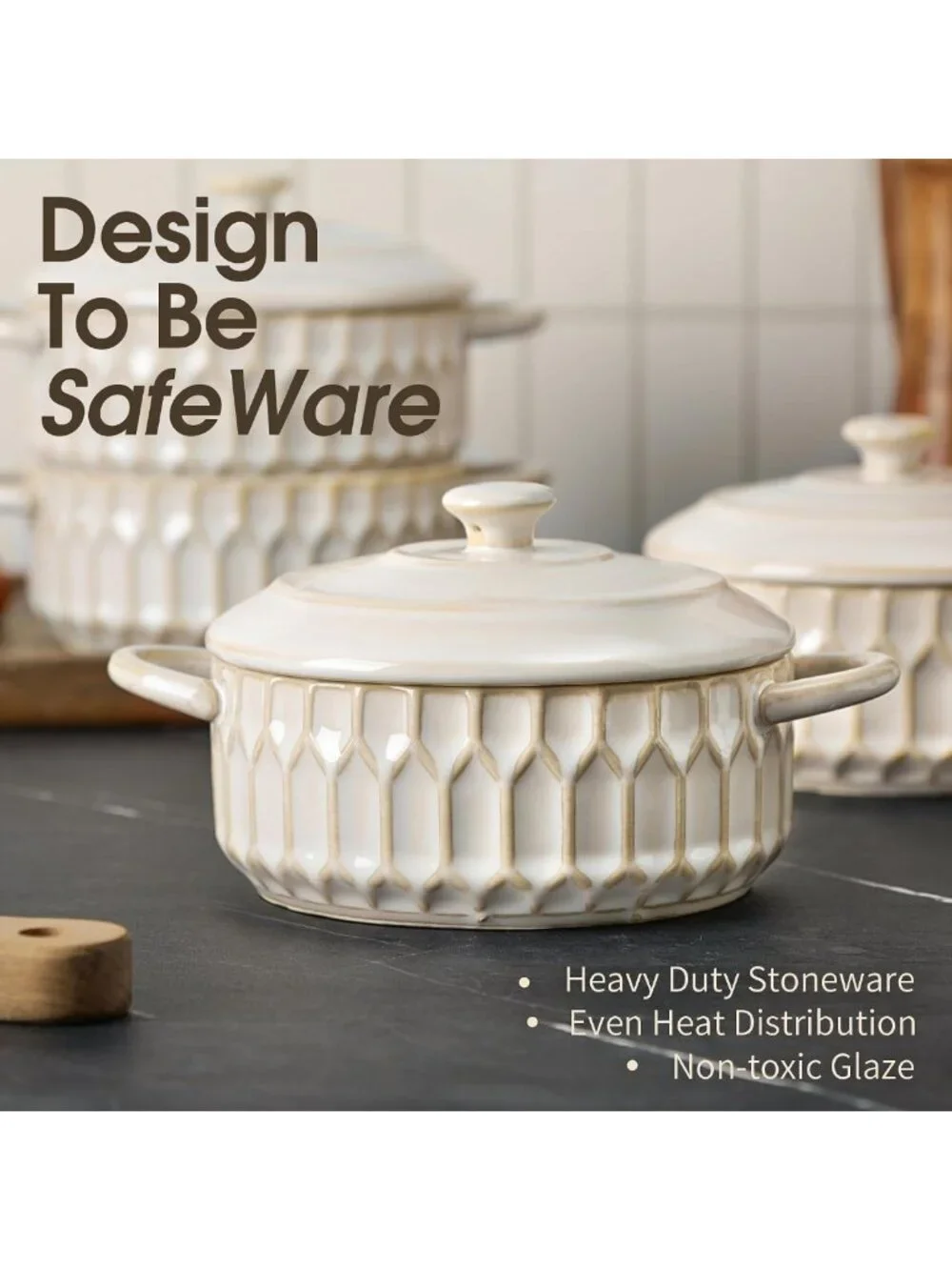 Set of 4 Mini Cocotte Baking Dishes with Lids | Ceramic Casseroles for Soufflé